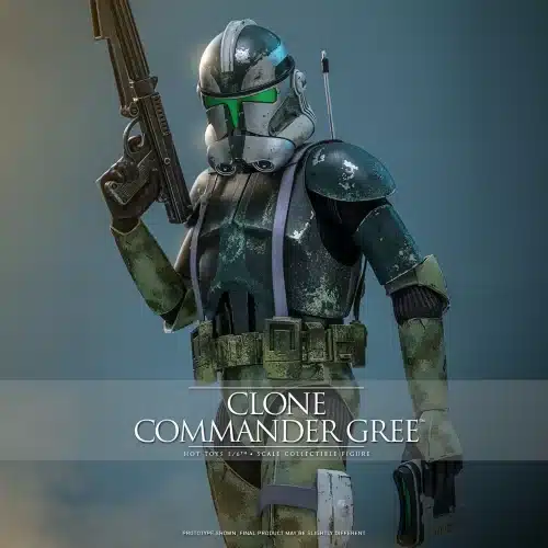 Clone Commander Gree, designation 1004, led the Elite Corps of the Republic army during the Clone Wars, deploying to the frontlines of some of the galaxy’s most intense conflicts. During the legendary Battle of Kashyyyk, Gree fought alongside the Wookiees and served directly under Jedi Master Yoda. However, as a loyal clone trooper, his ultimate allegiance was to the Republic. When Supreme Chancellor Palpatine enacted Order 66, branding all Jedi as enemies of the state, Gree unhesitatingly attempted to strike down his Jedi commander from behind, only to be fatally outmaneuvered by Yoda’s lightning-fast reflexes. Sideshow and Hot Toys is thrilled to expand its Star Wars: Revenge of the Sith™ collection and introduce the Clone Commander Gree™ Sixth Scale Collectible Figure. The Clone Commander Gree™ Sixth Scale Collectible Figure features a finely crafted helmeted head, a highly detailed set of armor, and a utility belt in a distinctive multi-green camouflage colorway painted with realistic weathering effects and worn over a black fabric undersuit. Gree is fully prepped for the Kashyyyk frontlines with a DC-15A blaster rifle, a DC-15A blaster carbine, macrobinoculars, and a datapad. For maximum display versatility, he comes with a variety of interchangeable hands to recreate his combat and commanding stances. Finally, to recreate the tragic turning point of the Republic, Gree includes an Emperor Palpatine hologram and an imagecaster to receive the chilling Order 66. Prepare your shelves and add this incredible Clone Commander to your Star Wars™ collection!